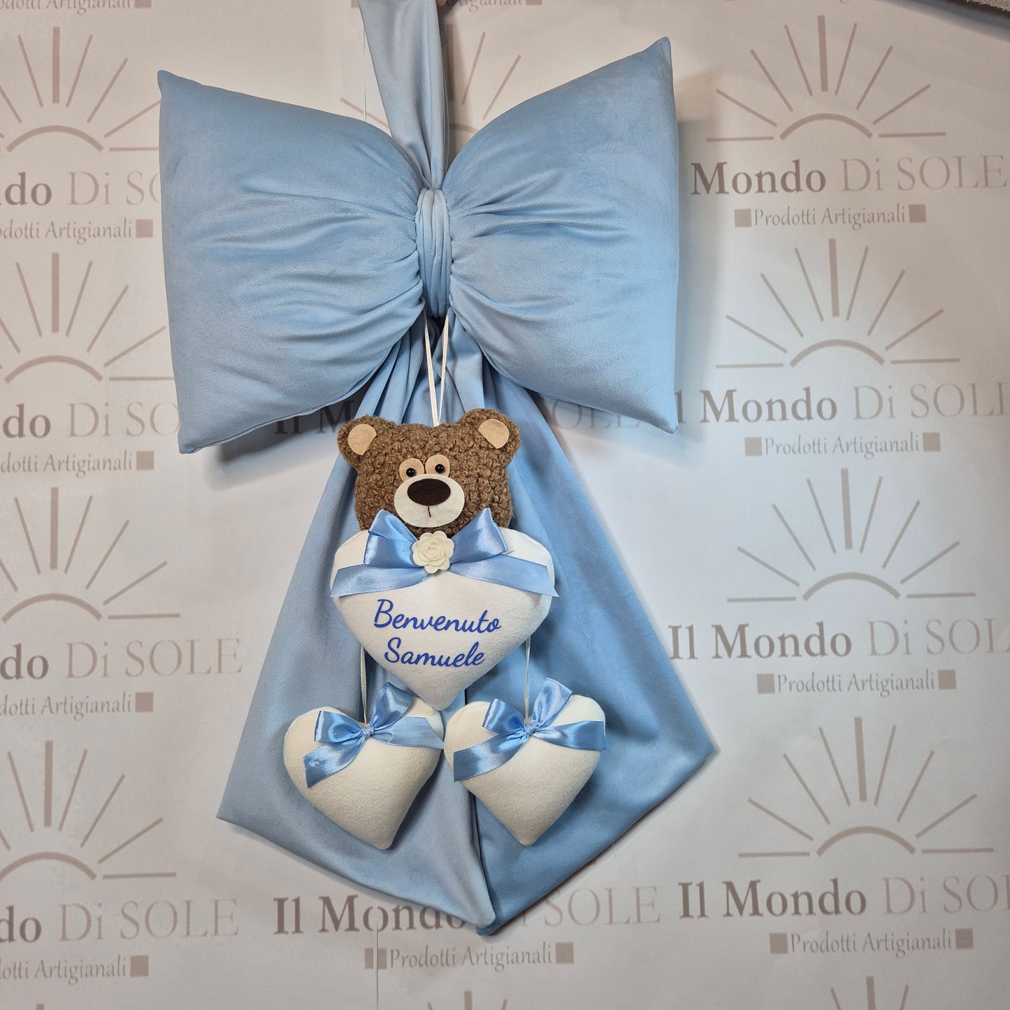 Fiocco Nascita Velluto Personalizzato con Teddy