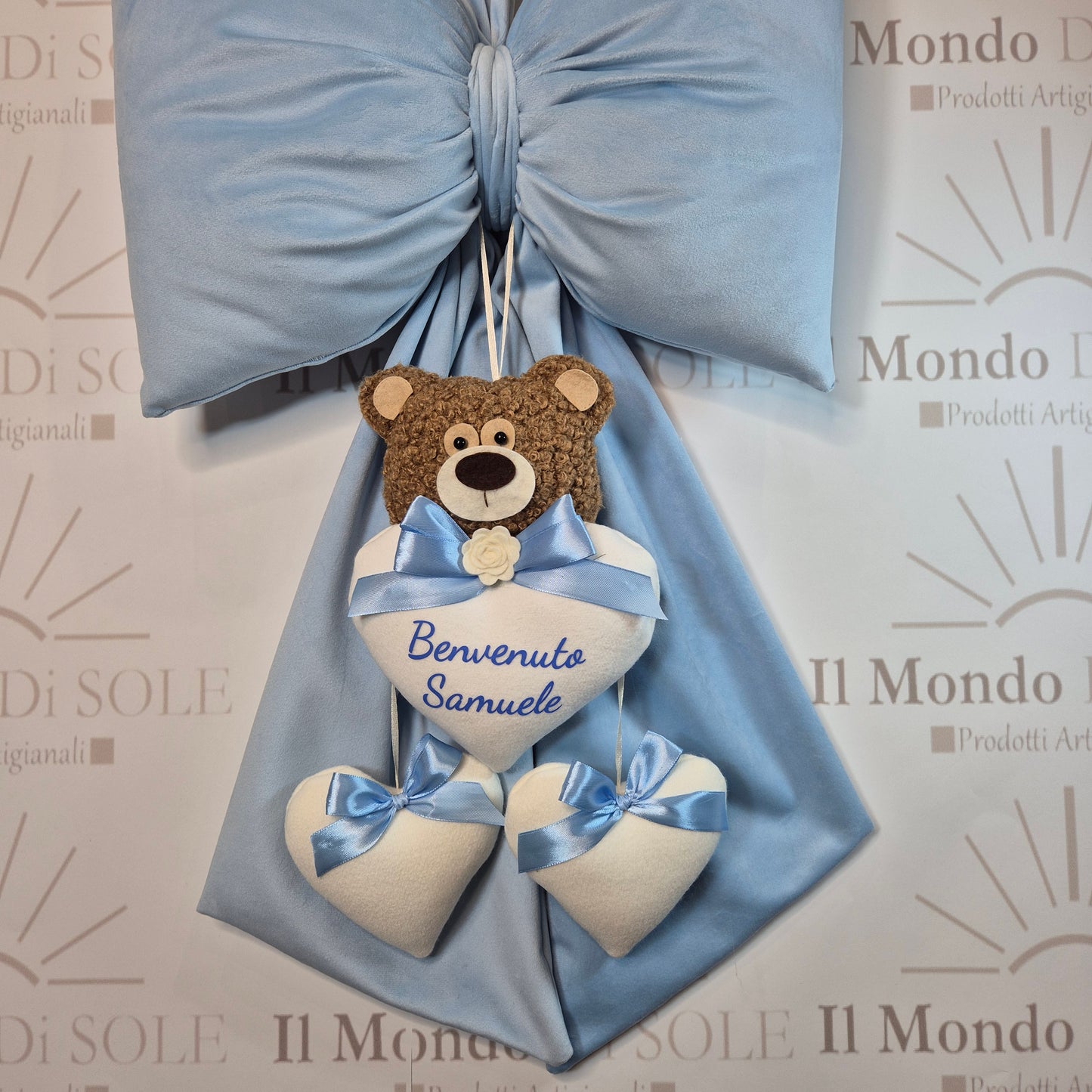 Fiocco Nascita Velluto Personalizzato con Teddy
