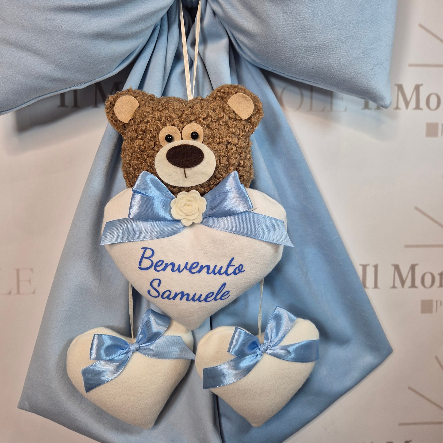 Fiocco Nascita Velluto Personalizzato con Teddy