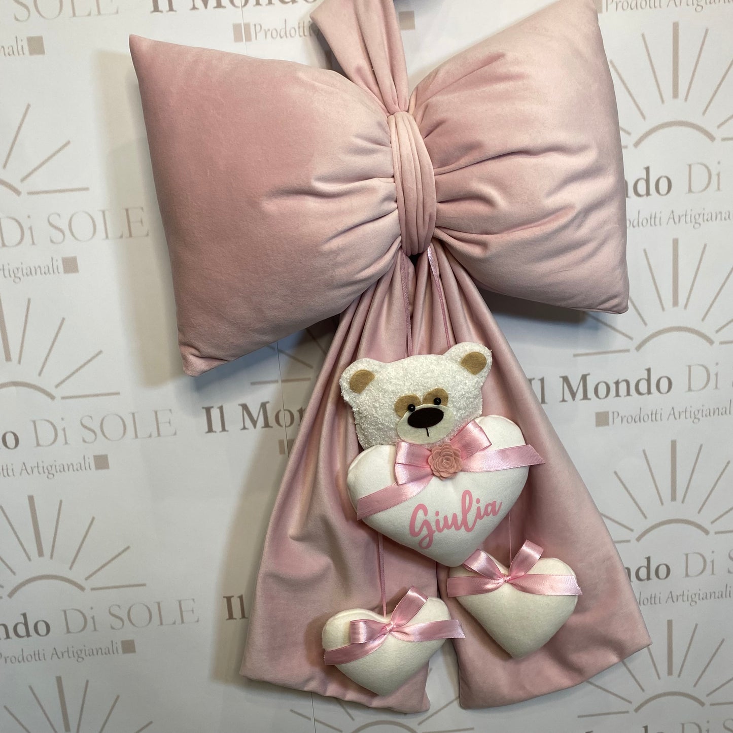 Fiocco Nascita Velluto Personalizzato con Teddy