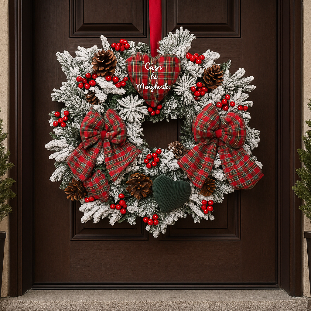 Ghirlanda Natalizia Fuoriporta Decorazioni in Stoffa fatte a mano con Bacche Rosse – Innevata o Verde