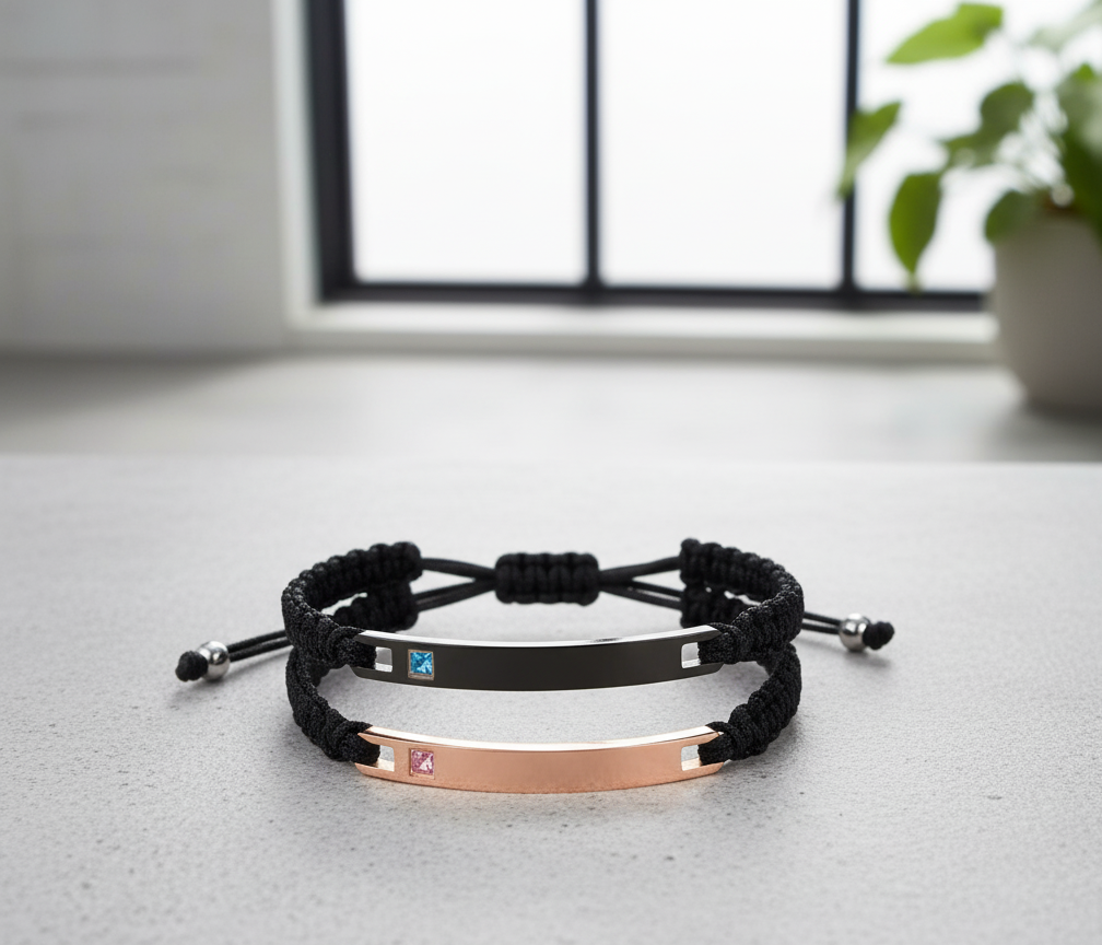 Bracciale con cordino e placca personalizzabile | Acciaio Inossidabile con Incisione