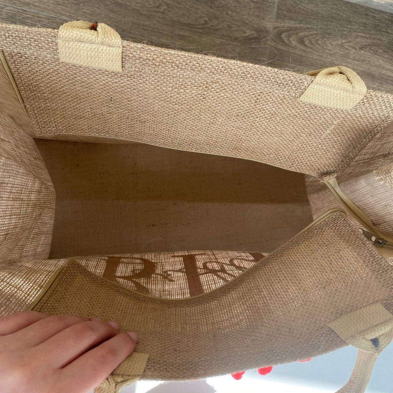 Sacs de mer en jute personnalisés avec passementerie et GRANDE écriture
