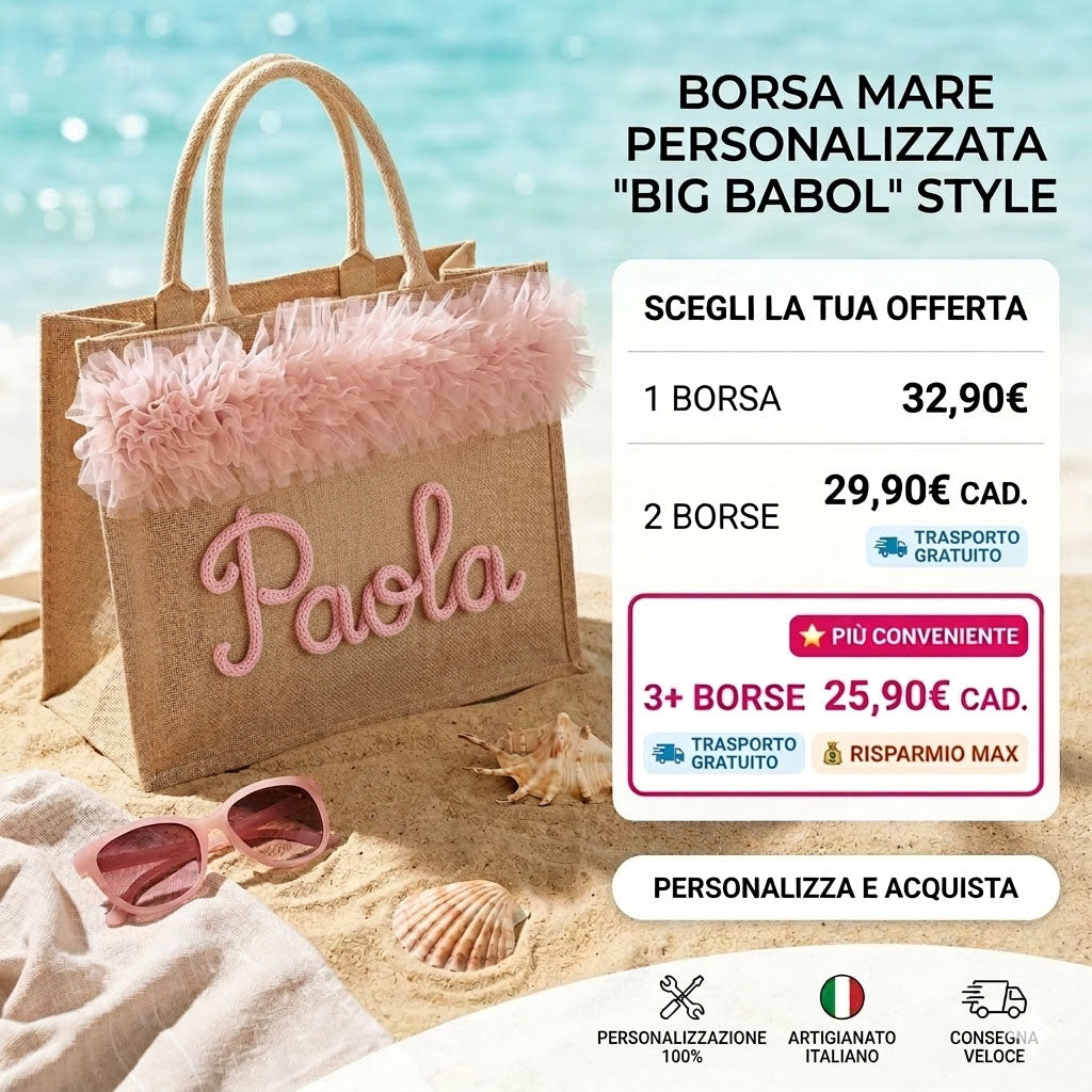 Borse Juta Mare Personalizzate con passamaneria e scritta in Tricotin GRANDE 42x32x18