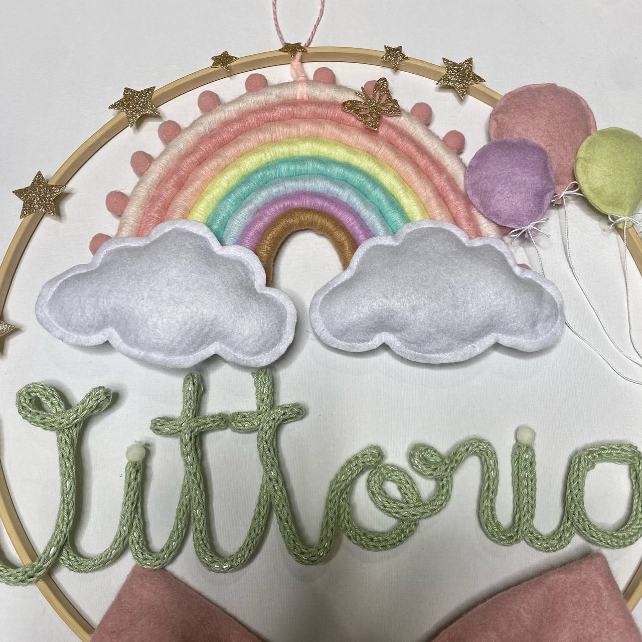 Fiocco Cerchio Personalizzato Tricotin Variante Arcobaleno 2 e fiocco pannolenci