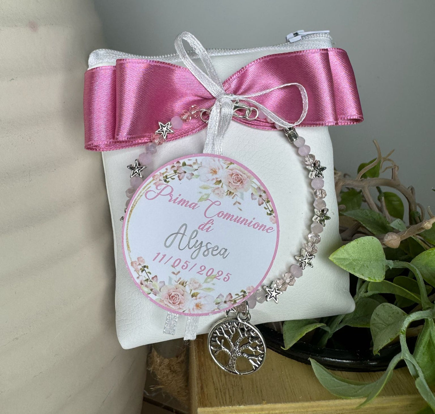 Bomboniera Pochette quadrata ecopelle portaconfetti con bracciale