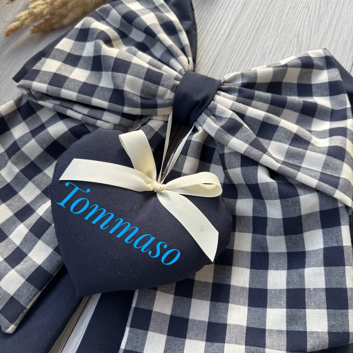 Fiocco Nascita Doppia Stoffa Personalizzato con cuori