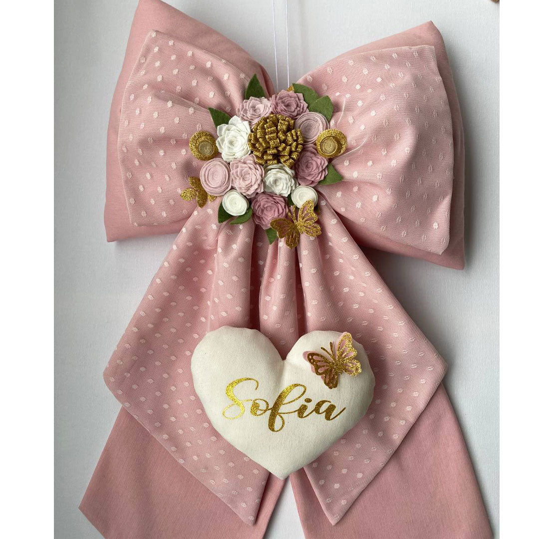 Fiocco Nascita Personalizzato doppio panama e tulle