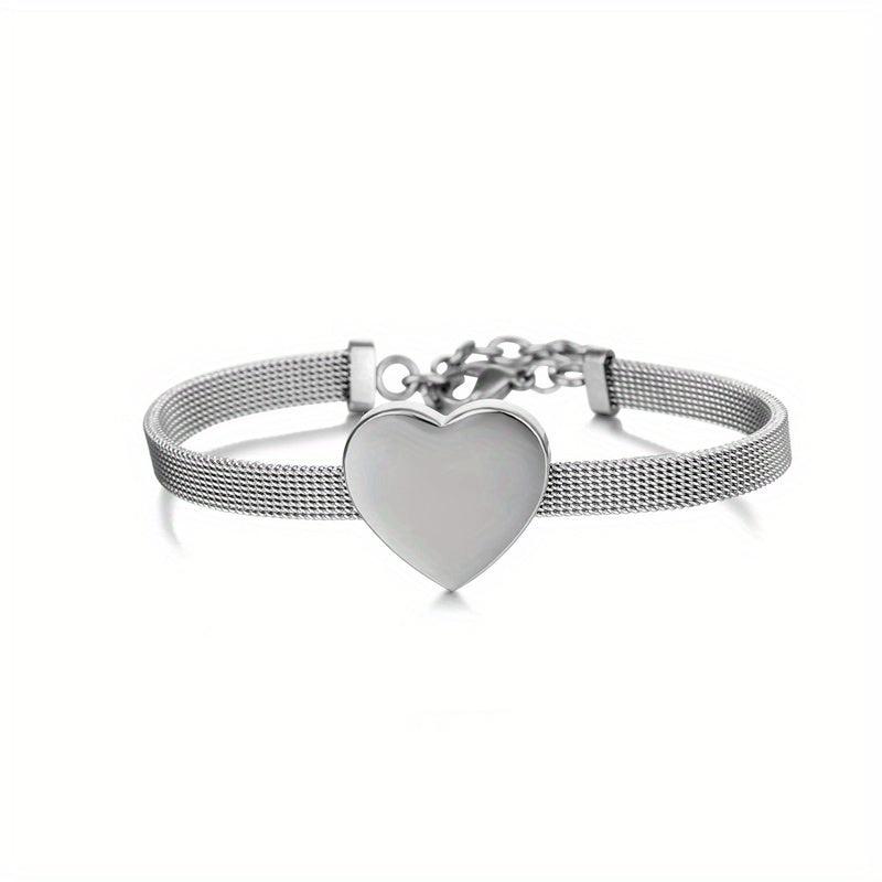 Braccialetto Cuore in Acciaio Inossidabile Oro o Silver Personalizzabile – Charm Cuore con Incisione Personalizzata