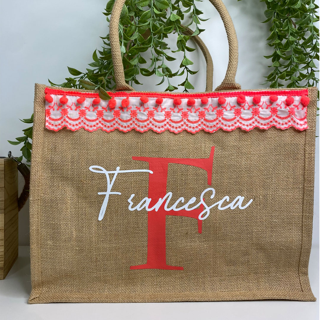 borsa juta mare personalizzata con scritta