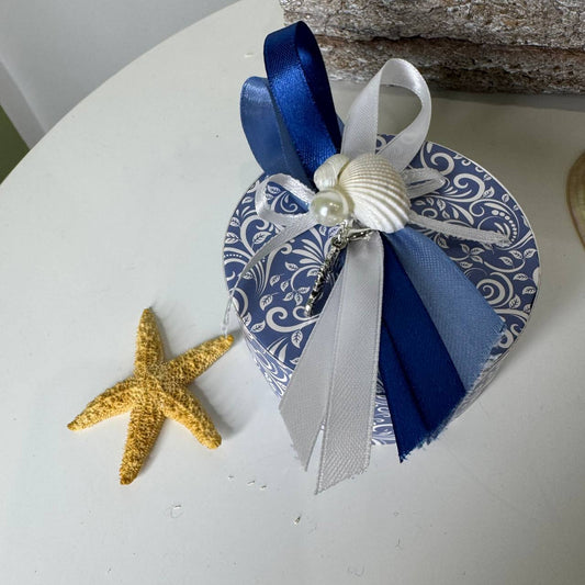 Scatolina Tonda con Trama Mare, Cavalluccio Marino e Conchiglie