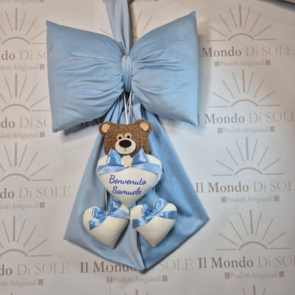 Fiocco Nascita Velluto Personalizzato con Teddy