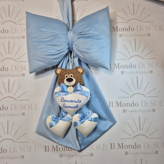 Fiocco Nascita Velluto Personalizzato con Teddy