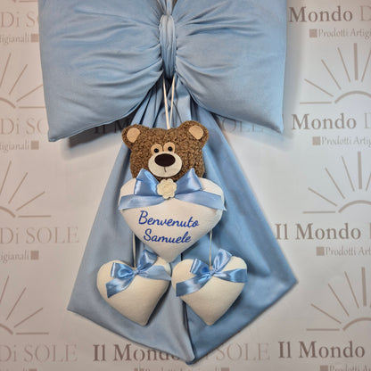 Fiocco Nascita Velluto Personalizzato con Teddy