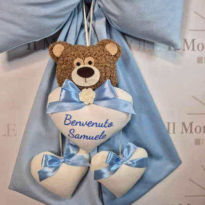 Fiocco Nascita Velluto Personalizzato con Teddy