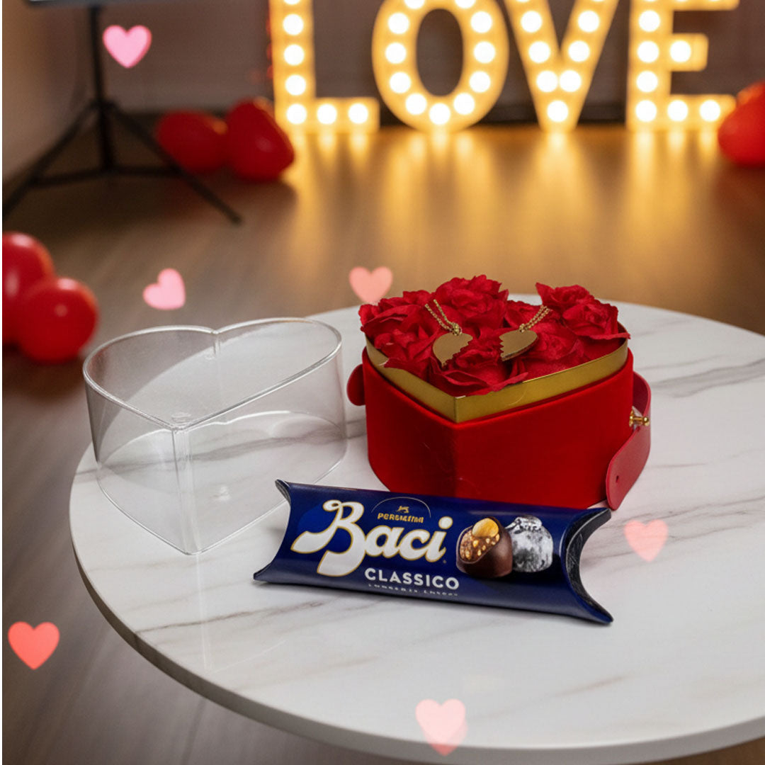 Il Regalo di San Valentino Perfetto: 2 Gioielli a Scelta: Peluche, Rosa LED, Scatola,Baci perugina