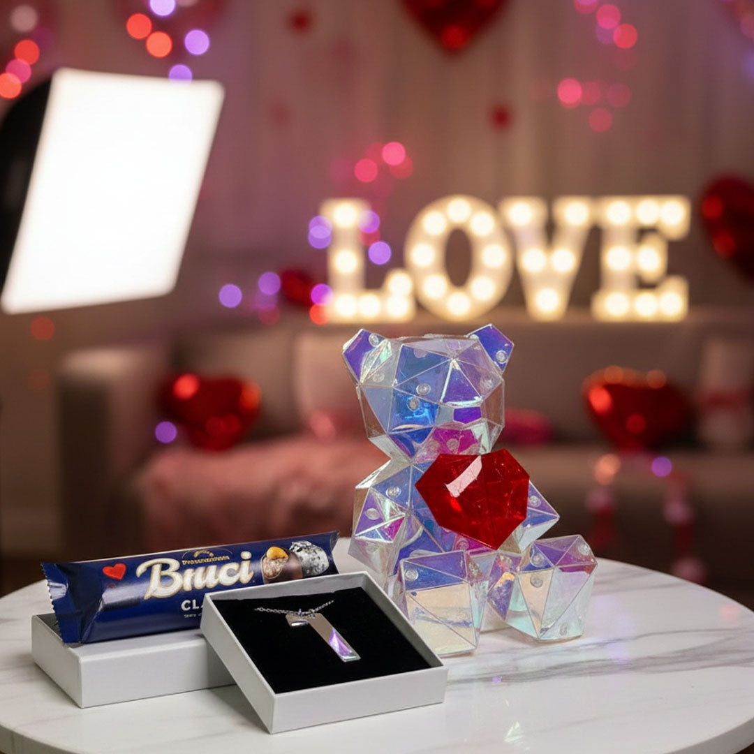 Il Regalo di San Valentino Perfetto: 2 Gioielli a Scelta: Peluche, Rosa LED, Scatola,Baci perugina