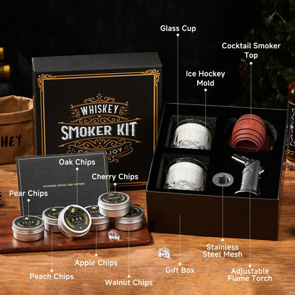 Kit Affumicatura Cocktail e Whisky con Pistola Bruciatore, Trucioli Aromatici e Accessori | Idea Regalo