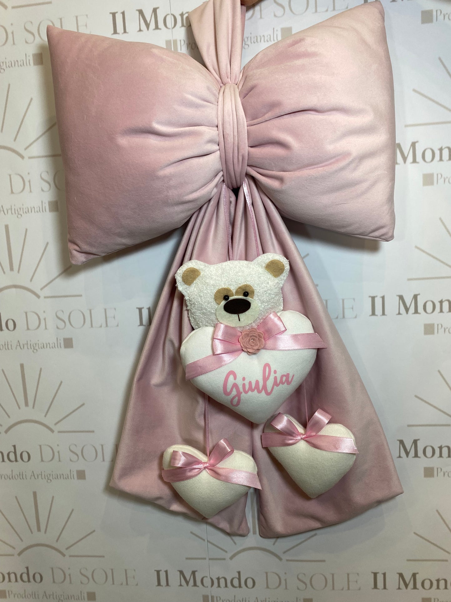 Fiocco Nascita Velluto Personalizzato con Teddy