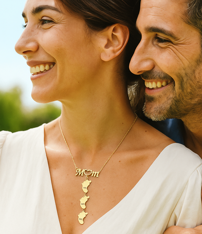 Collana Gold Cuore di Mamma Strass con Nome e Impronte Bambino