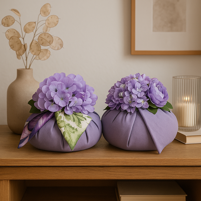 Pouf Decorativo in stoffa e satin con fiori