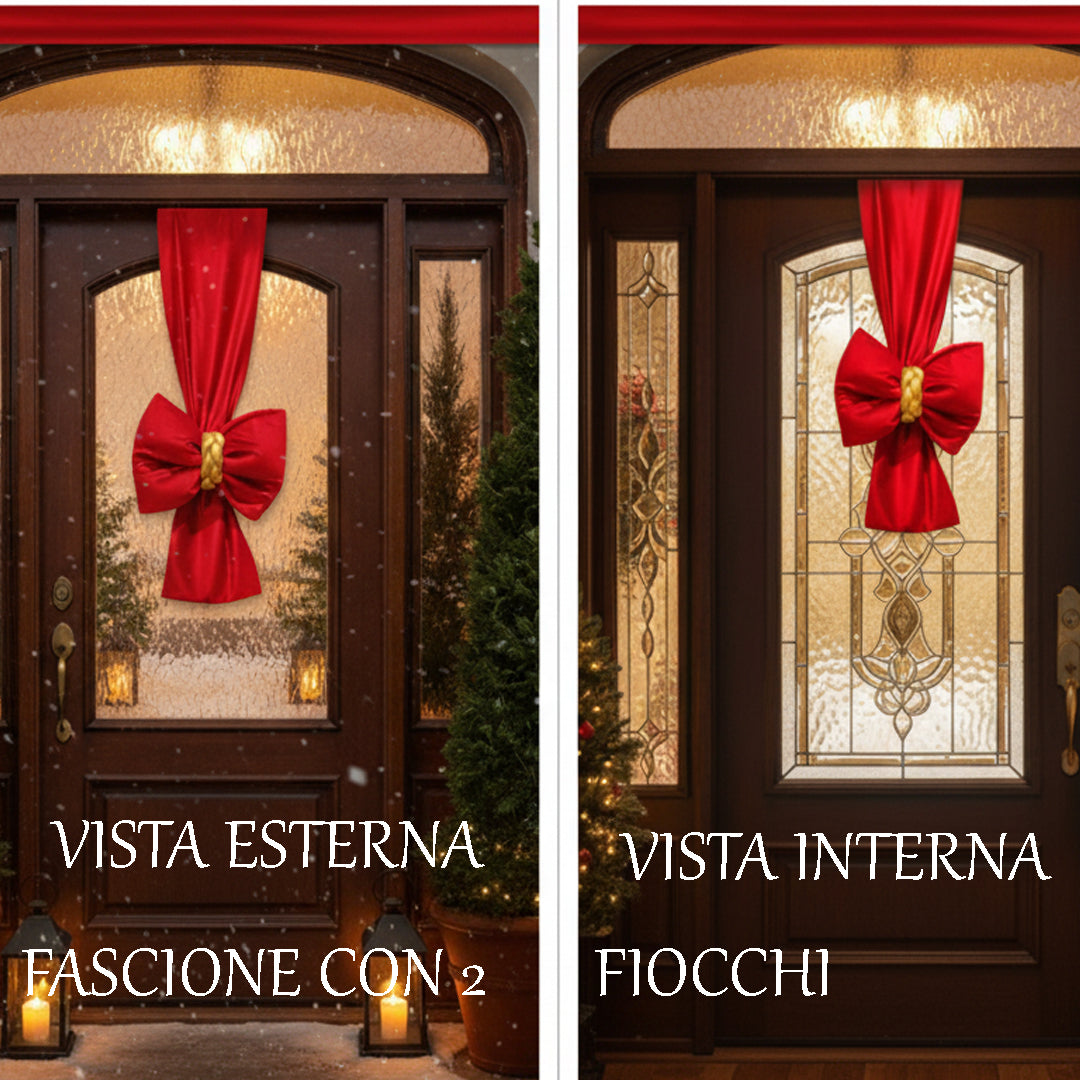 Doppio Fiocco Natalizio intreccio dorato FASCIONE in velluto per Porta e per albero