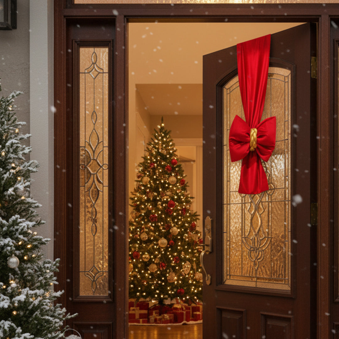 Doppio Fiocco Natalizio intreccio dorato FASCIONE in velluto per Porta e per albero