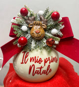 Pallina di natale color latte personalizzata di vetro con scritta e decori