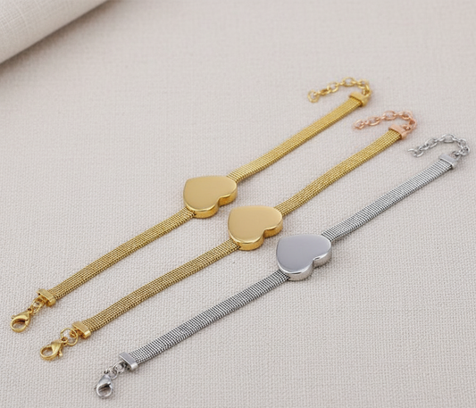 Braccialetto Cuore in Acciaio Inossidabile Oro o Silver – Charm Cuore