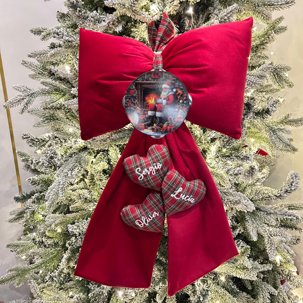 Fioccone velluto puntale albero di natale più cuori personalizzati