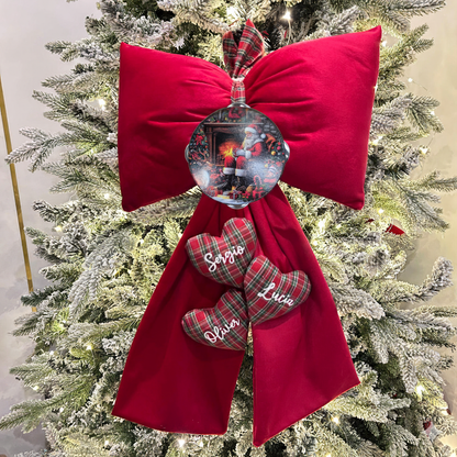 Fioccone velluto puntale albero di natale più cuori personalizzati
