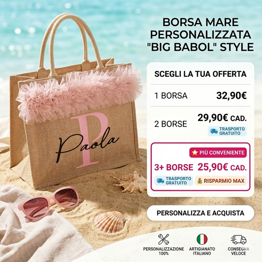 Borse Juta Mare Personalizzate con passamaneria e scritta GRANDE 42x32x18