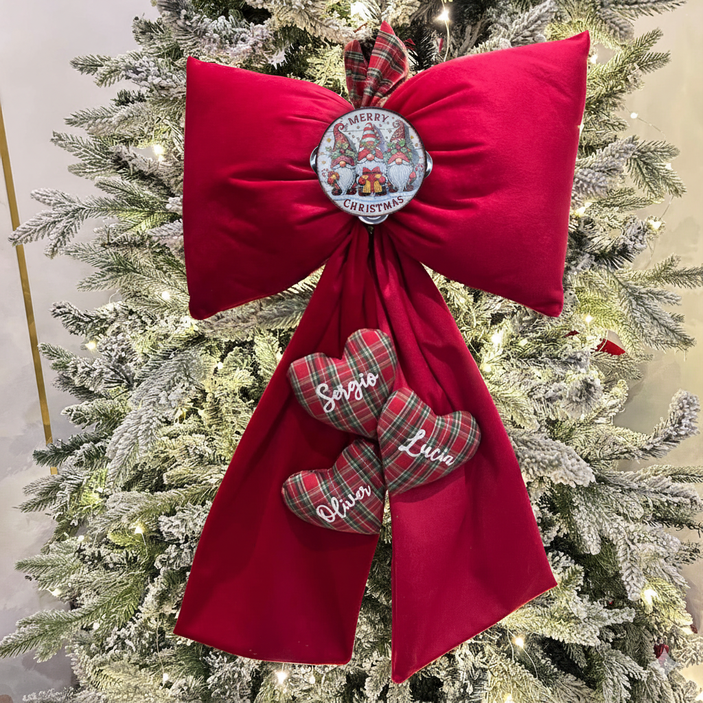 Fioccone velluto puntale albero di natale più cuori personalizzati