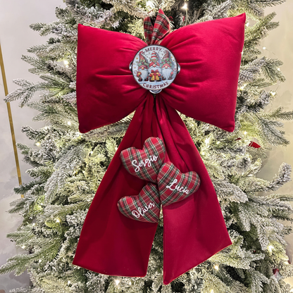 Fioccone velluto puntale albero di natale più cuori personalizzati