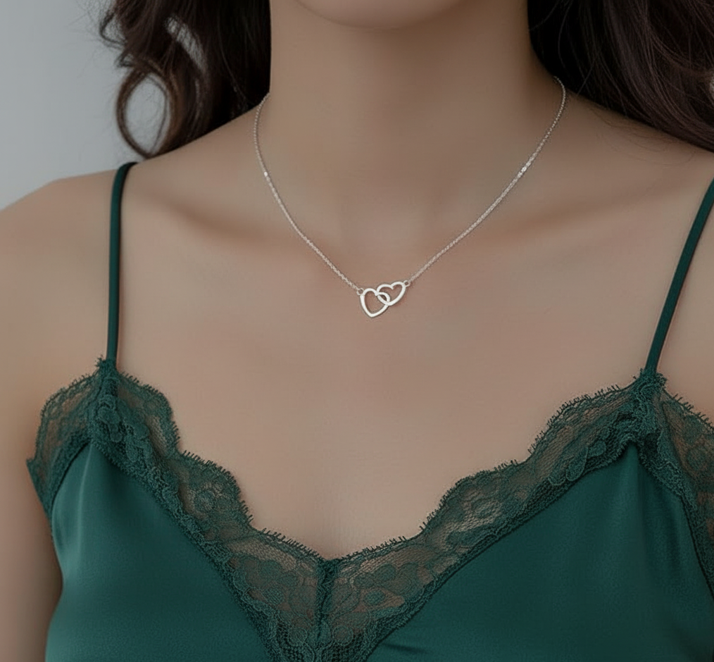 Collana Doppio Cuore agganciato in Acciaio Inossidabile