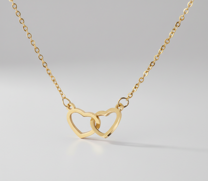 Collana Doppio Cuore agganciato in Acciaio Inossidabile