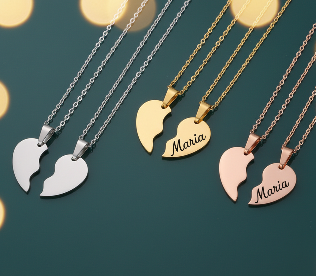 Collana Cuore Spezzato Personalizzata – Ciondolo in Acciaio Inossidabile per Coppie o Migliori Amici