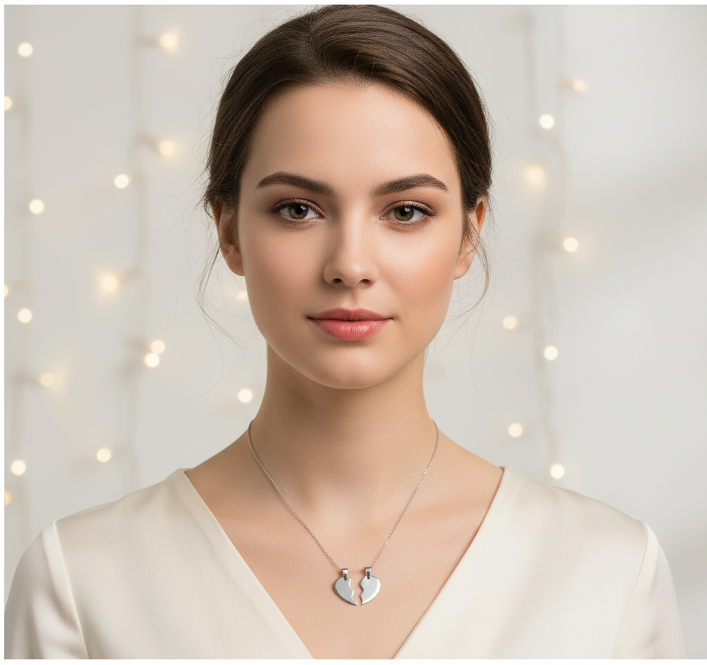 Collana Cuore Spezzato Personalizzata – Ciondolo in Acciaio Inossidabile per Coppie o Migliori Amici