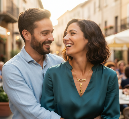 Collana Gold Cuore di Mamma Strass con Nome e Impronte Bambino