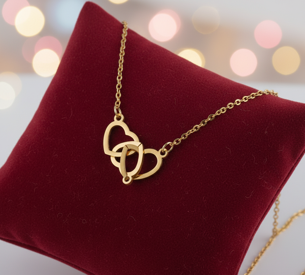 Collana Doppio Cuore agganciato in Acciaio Inossidabile