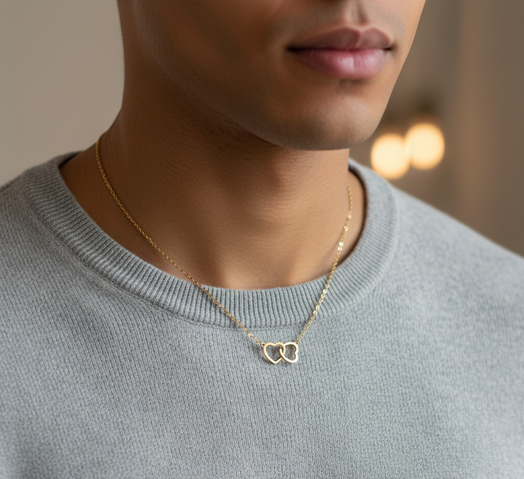 Collana Doppio Cuore agganciato in Acciaio Inossidabile