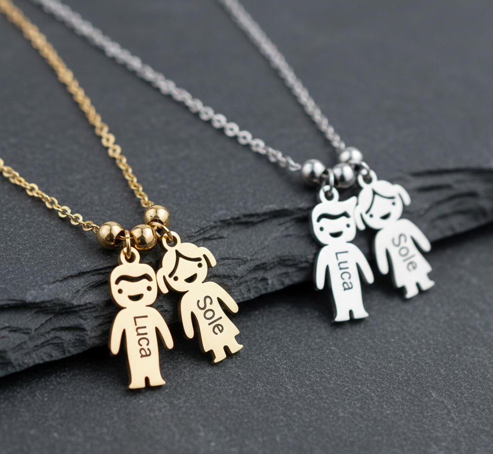 Collana Personalizzata con Ciondoli Charm Bambini  – Acciaio Inossidabile