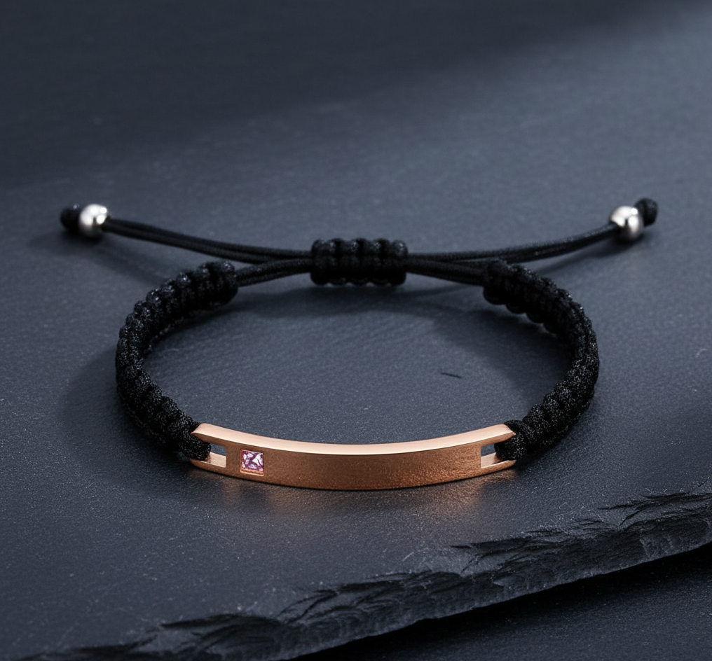 Bracciale con cordino e placca personalizzabile | Acciaio Inossidabile con Incisione
