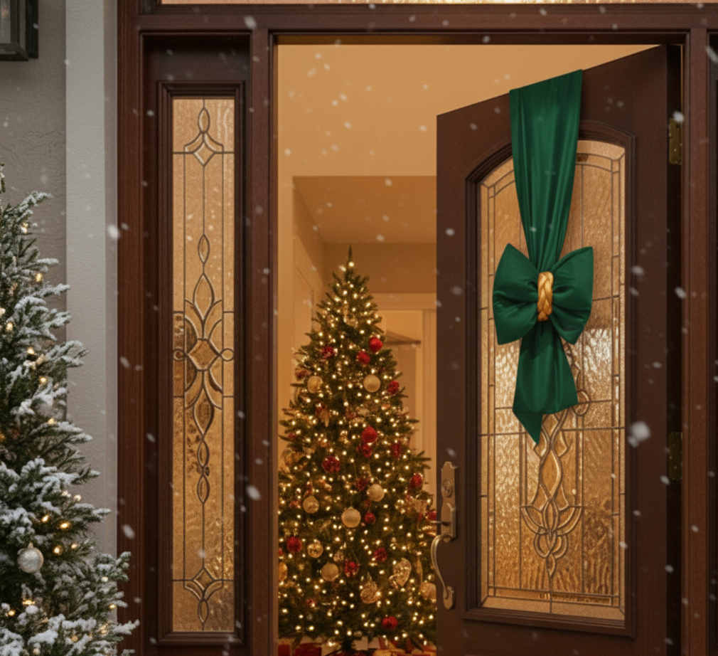 Doppio Fiocco Natalizio intreccio dorato FASCIONE in velluto per Porta e per albero