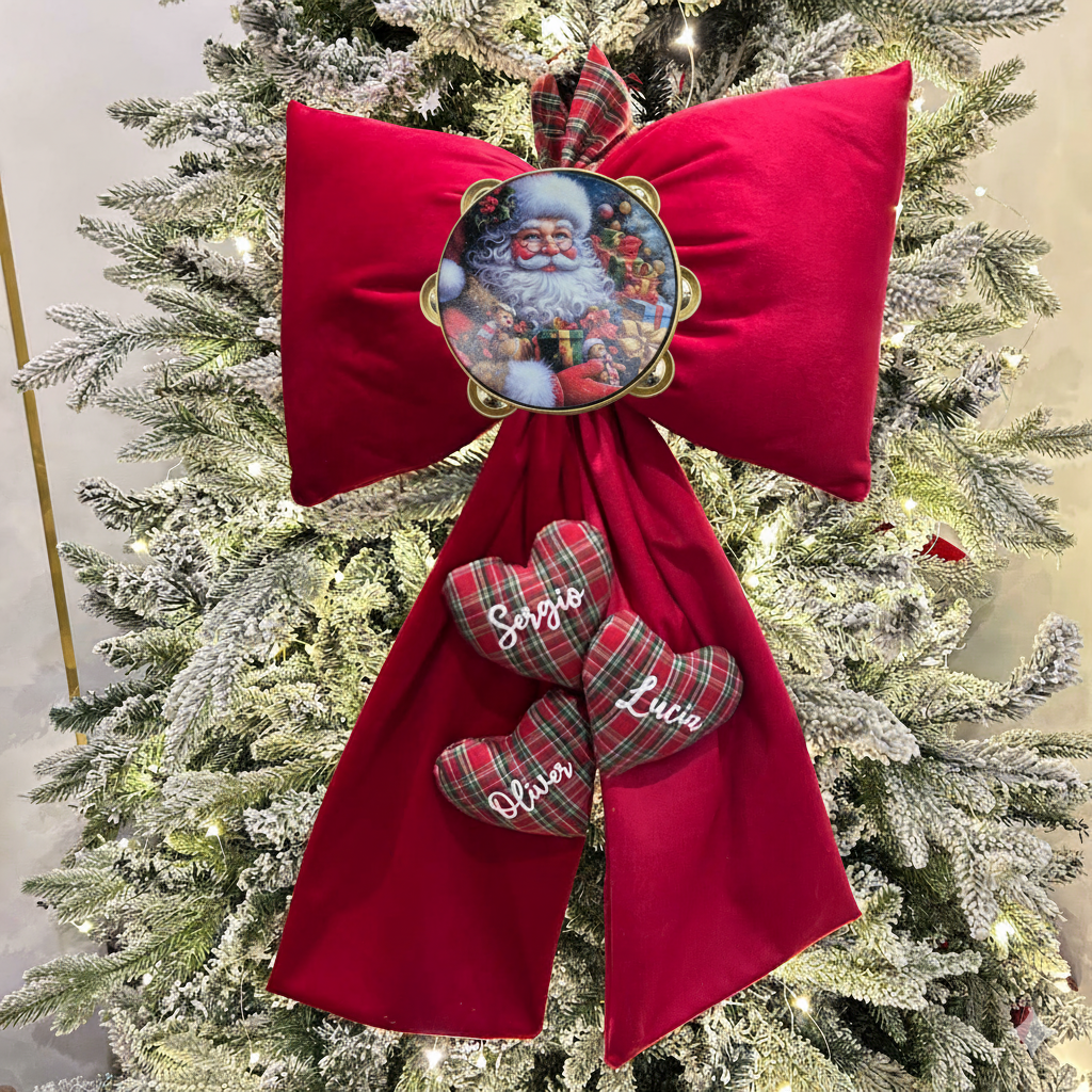 Fioccone velluto puntale albero di natale più cuori personalizzati