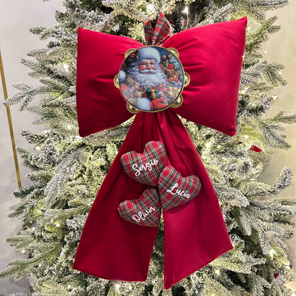 Fioccone velluto puntale albero di natale più cuori personalizzati