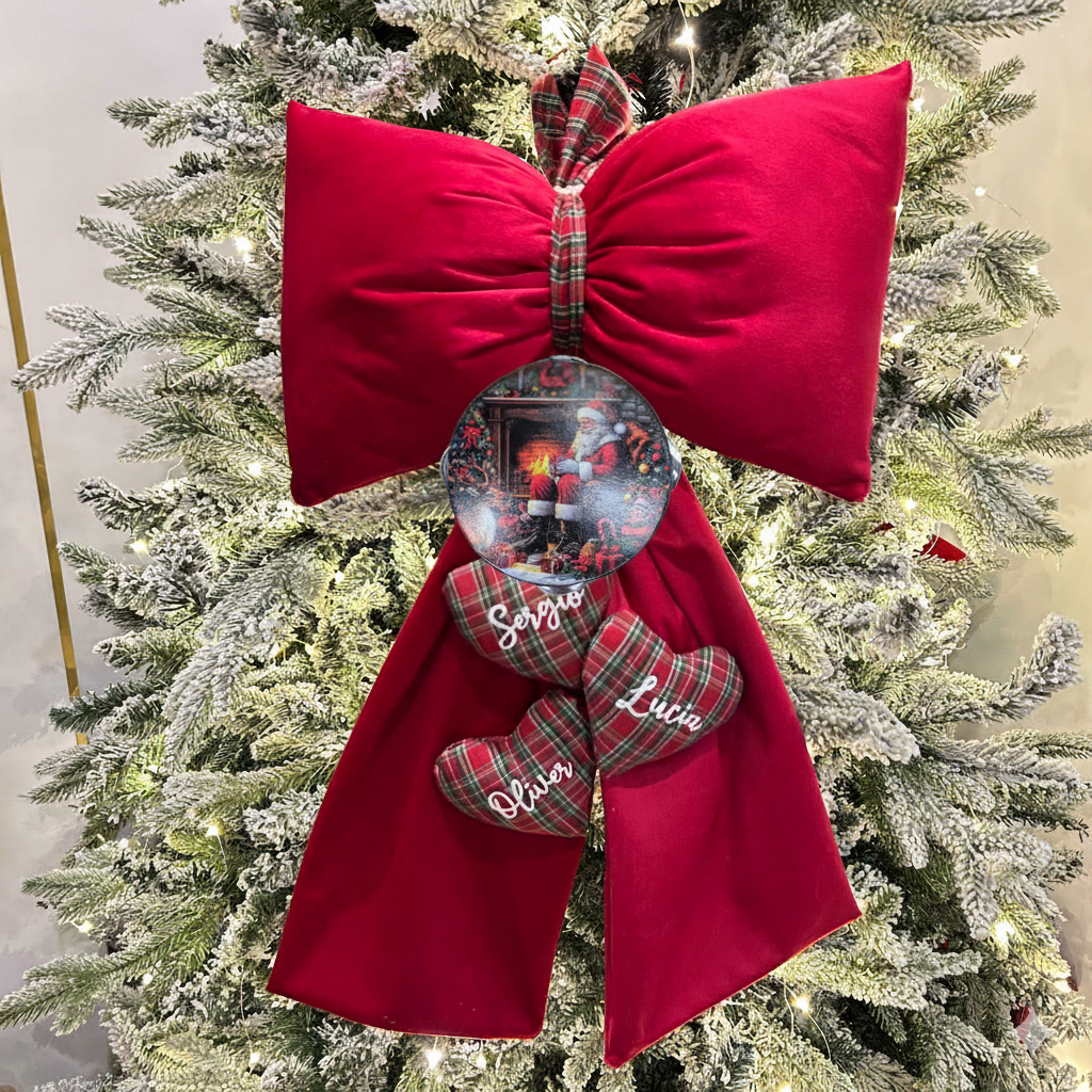 Fioccone velluto puntale albero di natale più cuori personalizzati