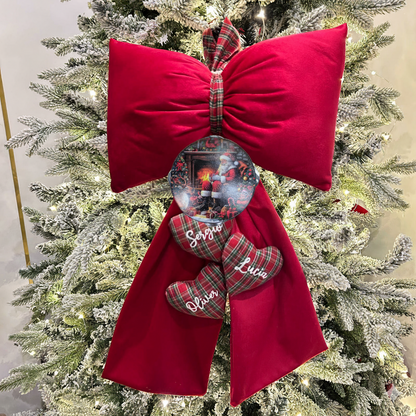 Fioccone velluto puntale albero di natale più cuori personalizzati