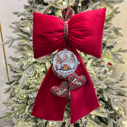 Fioccone velluto puntale albero di natale più cuori personalizzati