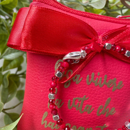 Bomboniera Pochette quadrata ecopelle portaconfetti con bracciale
